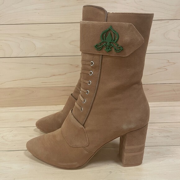 Michaela V Marta Suede Pointed Toe Heeled Boots Tan 38 EU - Picture 3 of 9